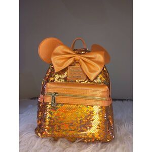 NWT Loungefly Minnie Mouse Peach Punch Sequin Mini Backpack